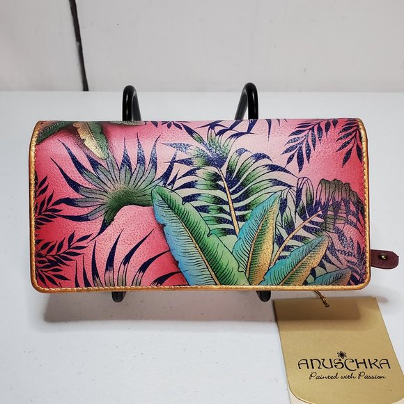 *SOLD* Anuschka Tropical Paradise Accordion Flap RFID Leather Bifold Wallet - Picture 9 of 9